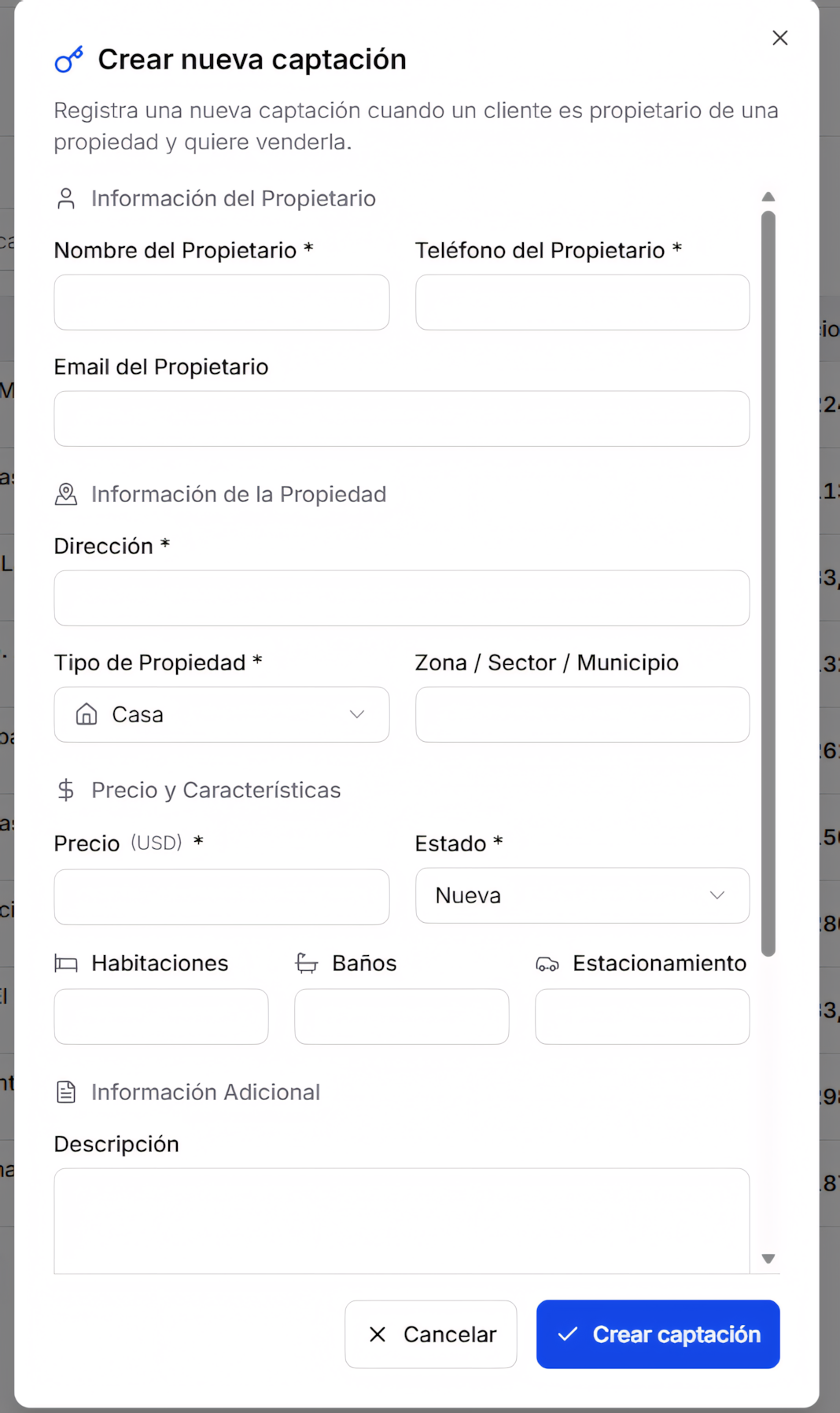 Modal Editar captación