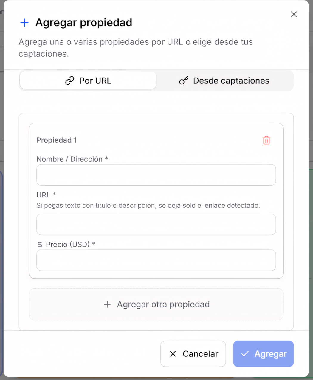 Modal Agregar propiedad