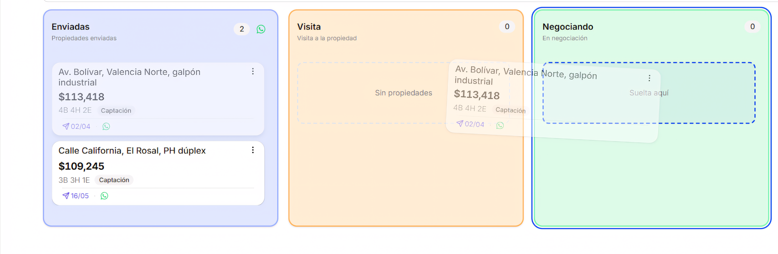 Arrastrar propiedad a Negociando