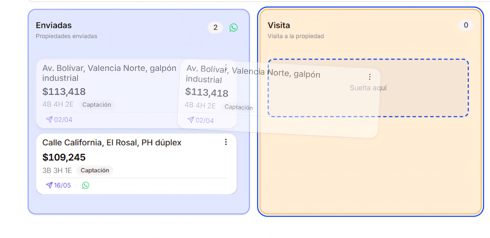 Arrastrar propiedad a Visita