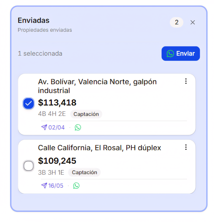 Modo selección WhatsApp en Enviadas