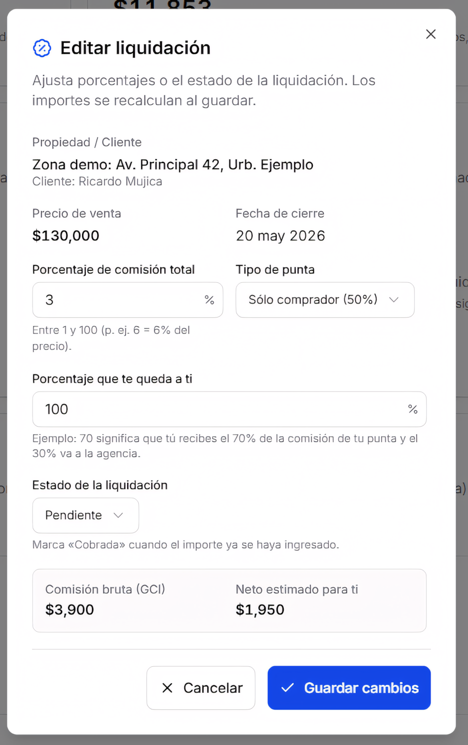 Modal liquidación