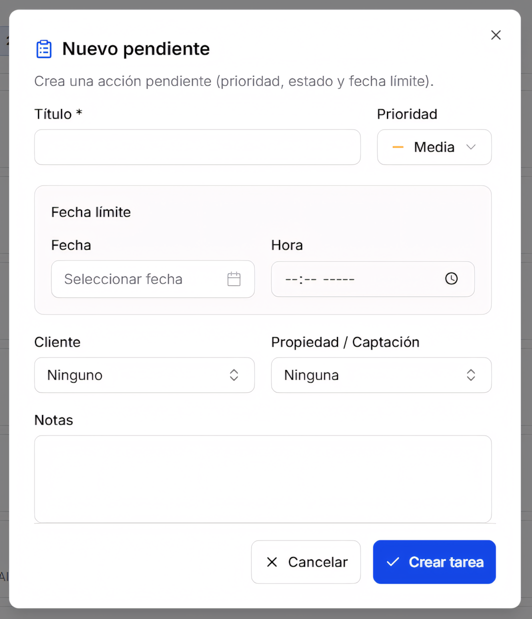 Modal Nuevo pendiente