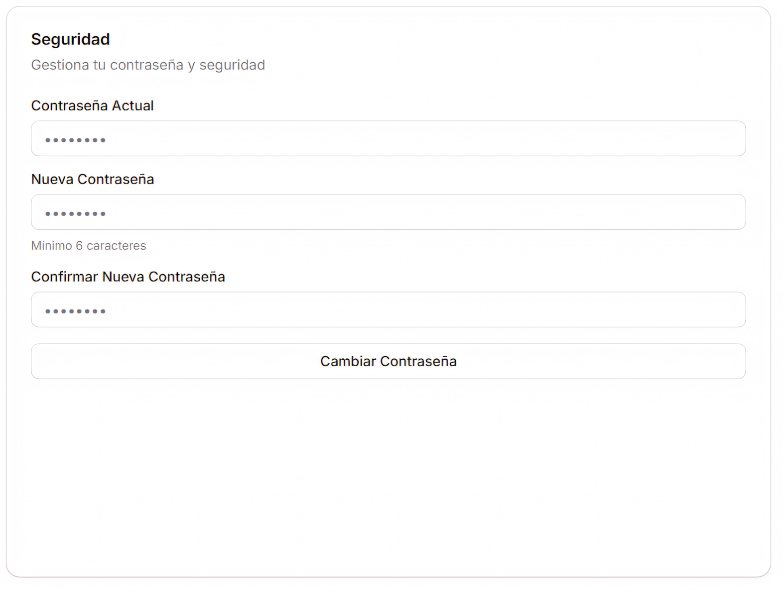 Mi Perfil — Seguridad